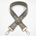 Detail of 3.8cm jacquard crossbody strap with diamond pattern and gold metal hooks - Silver Clasp / Grey Khaki
