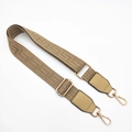 Adjustable beige woven shoulder strap with geometric greek key pattern and gold metal hooks - Khaki