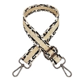Detailed view of leopard print bag strap with adjustable gunmetal buckle and swivel hooks - Beige Leopard Gold Wire + Gunmetal Buckle