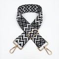 5cm ethnic jacquard wide shoulder strap with black and white geometric pattern and gold hardware - Silver Clasp / Black White Wave