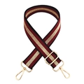 Adjustable wide replacement bag strap with burgundy, black, and metallic gold stripes - Twist Gold Thread Wine Red