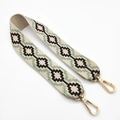 Ethnic wide bag strap with bohemian geometric patterns and gold metal lobster clasps - 55cm / Green Coffee Stripes