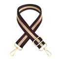 Adjustable dark reddish-brown canvas bag strap with metallic gold stripes and lobster clips - Twist Gold Thread Dark Red