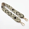 Detail of ethnic geometric woven bag strap in vintage green with gold metal clasps - Coffee Squares