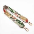 Close-up of ethnic style embroidered floral bag strap with golden metal swivel hooks - Flower