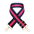 Adjustable wide striped shoulder strap in navy and pink with gold metal buckles - Blue-Red-Blue
