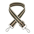 Tracolla regolabile a righe con ganci argentati per ricambio borse a tracolla - Beige Nero Con Fibbia Argentata