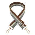 Adjustable brown and gray striped wide woven shoulder strap with gold metal buckles - Coffee/Grey + Gold Buckle
