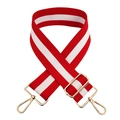 Detail of red and white striped crossbody bag strap with adjustable gold metal buckle - Red-White-Red