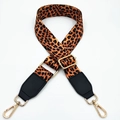 Adjustable leopard print bag strap with gold metal hooks and black leather ends - Brown Leopard Print