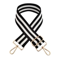 Adjustable black and white striped canvas strap with gold hardware for handbags - Mixed Black White