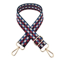 Adjustable checkerboard nylon shoulder strap with gold-plated metal swivel hooks - Blue Burgundy White + Gold Buckle