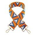 Verstellbarer orangefarbener breiter Taschenriemen mit blauem Webmuster und Goldhaken - Orange Gelb Blau Weiß