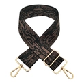 Adjustable wide replacement bag strap with snakeskin pattern and gold hardware hooks - Brown