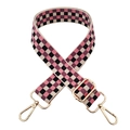 Tracolla regolabile a scacchi rosa e viola con fibbia dorata per borse di ricambio - Rosa Nero Beige / Chiusura Argentata