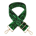 Adjustable wide replacement bag strap with green and black snakeskin print and gold hardware - Silver Clasp / Green