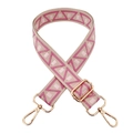 Adjustable wide beige shoulder strap with pink geometric embroidery and gold hardware - Silver Clasp / Dark Pink-Light Pink Square