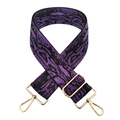 Adjustable wide replacement bag strap with purple and black jacquard pattern and gold hardware - Silver Clasp / Purple