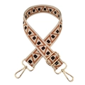 Detail of geometric woven bag strap with orange patterns and gold lobster clasps - Silver Clasp / Brown-Coffee Square