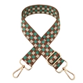 Adjustable 3.8cm wide bag strap with brown and blue checkered pattern and gold hardware - Light Coffee Green + Gold Buckle