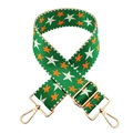 Tracolla in nylon verde con ricamo a stelle arancioni e bianche e ganci dorati - Base Verde Stella Bianca