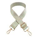 Detail of colorful fish scale pattern on wide adjustable strap with gold metal hooks - Light Purple Yellow Green + Silver Buckle