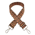 Close-up of adjustable wide shoulder strap with colorful peacock feather patterns - Yellow Blue Orange Black (Silver Buckle)