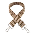 Close-up of 3.8cm adjustable woven bag strap with vintage pattern and silver metal hooks - Lotus Pink Army Green (Silver Buckle)