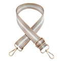Adjustable 3.8cm beige and silver striped replacement shoulder strap with gold hardware - Silver Clasp / Khaki