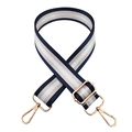 Adjustable navy and silver striped nylon bag strap with gold rotating metal hooks - Dark Blue