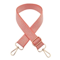 Detail of coral pink herringbone woven bag strap with adjustable pale gold metal buckles - Pink Orange