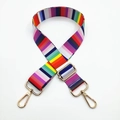 Adjustable rainbow striped wide shoulder strap for bags with gold metal spring hooks - Light Gold Buckle / Pattern 301