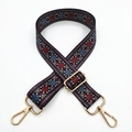 Adjustable wide woven shoulder strap with ethnic embroidery and gold metal clasps - Light Gold Buckle / Pattern 302