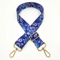 Adjustable wide replacement bag strap with blue ethnic paisley pattern and gold metal hooks - Blue Dandelion