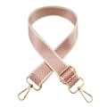 Detail of pink and white chevron woven strap with adjustable gold metallic hardware - Lotus root pink