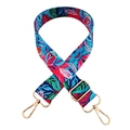 Ethnic style adjustable shoulder strap with tropical print and gold metal swivel hooks - Silver Clasp / No. 214