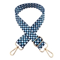 Adjustable wide shoulder strap with blue geometric ethnic pattern and gold buckles - Geometric Plaid Pattern (218)