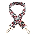 Adjustable wide replacement bag strap with red and green tropical floral pattern - No. 241 + Gold Buckle