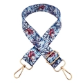 Detail view of colorful floral pattern on adjustable wide strap with gold metal lobster clasps - No. 242 + Gold Buckle