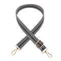 Adjustable black and white herringbone shoulder strap with gold metal swivel lobster clasps - Gold Buckle / Dark Blue White