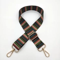 Detail of adjustable colorful striped bag strap with premium gold metal swivel hooks - Horizontal Stripes