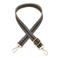 Adjustable 2.5cm geometric woven strap with gold metal lobster clasps for bags - Black Beige