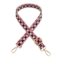 Pink and black checkered adjustable crossbody bag strap with gold metal lobster clasps - Black Beige Pink Style / Gold Buckle