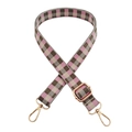 Pink and grey checkered adjustable 2.5cm shoulder strap with gold metal hooks - Grey Pink Plaid Style / Gold Buckle