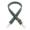 Adjustable 2.5cm woven bag strap with green V-pattern and gold swivel lobster clasps - Gold Buckle / Black White Green