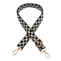 Adjustable 2.5cm checkered replacement shoulder strap with gold hardware hooks - Black White Plaid Style / Gold Buckle