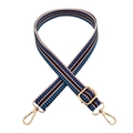 Detail of adjustable 2.5cm colorful geometric woven strap with gold metal lobster clasps - Blue-Brown