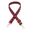 Detail of adjustable plaid canvas strap with gold metal lobster clasps and buckle - Orange Blue Rose Red