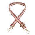 Detail of red and grey checkered woven strap with adjustable gold metal buckle hardware - Gray Beige Watermelon Red