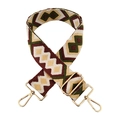 Detail of adjustable woven bag strap with olive green geometric diamond pattern and gold clips - 7-Yellow Green Coffee Rhombus